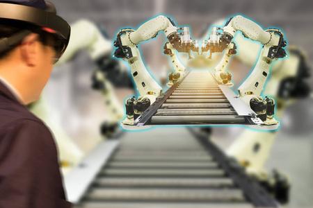 智能工厂使用自动化机器人手臂物联网工业4.